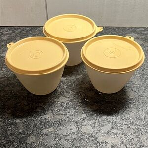 Tupperware set of 3 semi sheer  and Yellow Storage Set